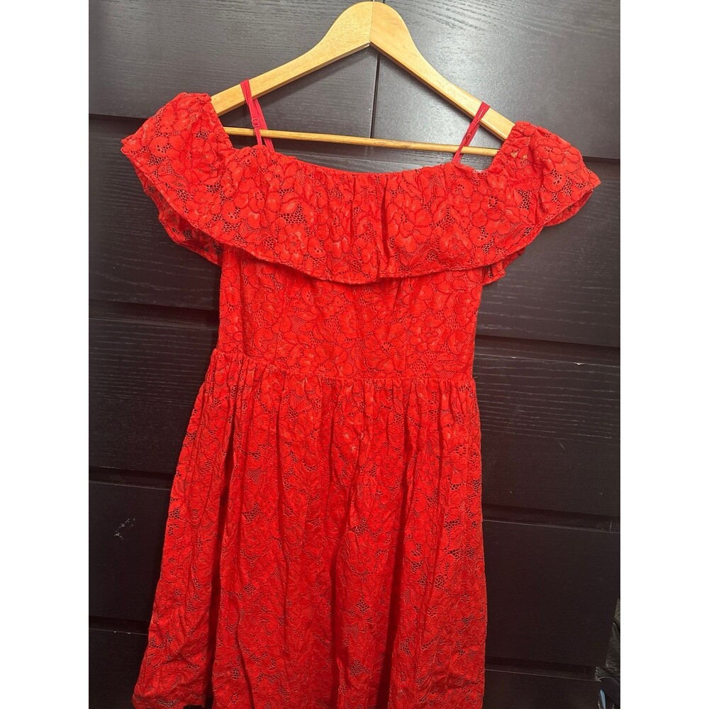 Red Floral Lace Off The Shoulder Baby Doll Spaghetti Strap Dress